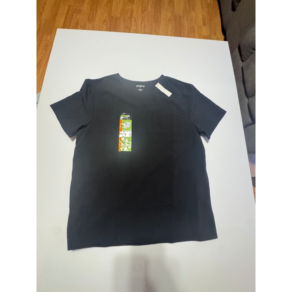 Scrubstar Premium Core Unisex V-Neck Scrub Top Black Size M Chest Pocket NWT